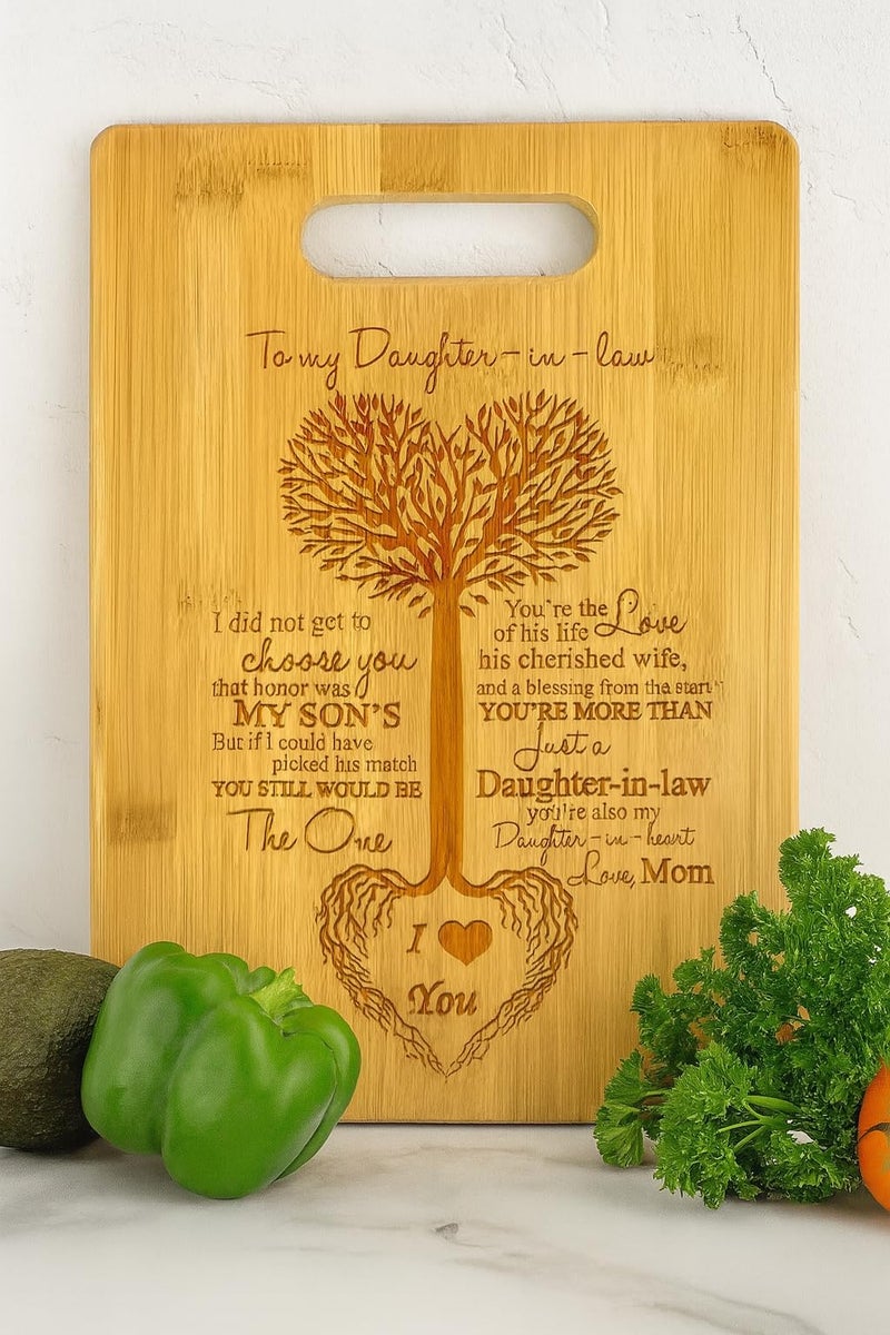 Hat Shark To My Daughter-in-Law Tree Heart Rainbow Sweet Sayings Mother's Day Laser Engraved Bamboo Cutting Board - Wedding, Housewarming, Anniversary, Birthday, Christmas, Gift - Image 3